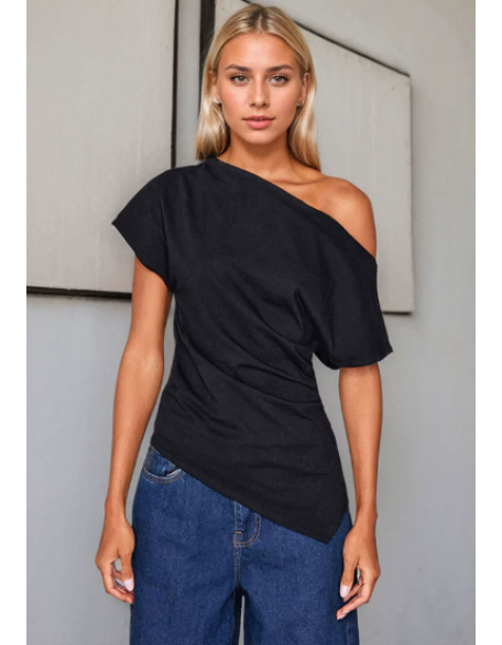 Asymmetric neckline T-shirt